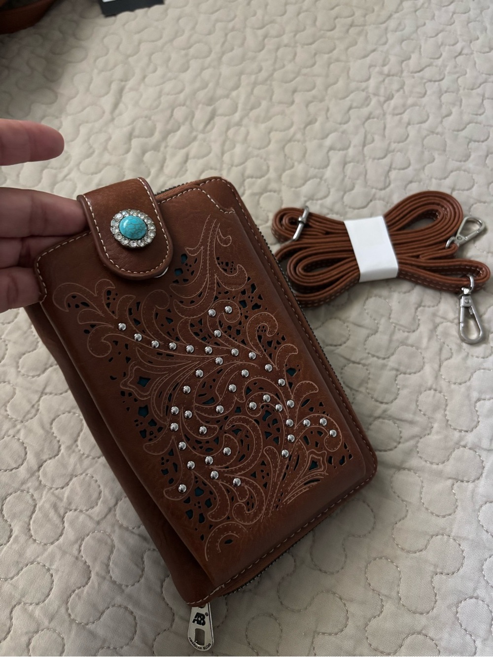 Montana West American Bling Crossbody Western Phone Purse Brown PU Leather